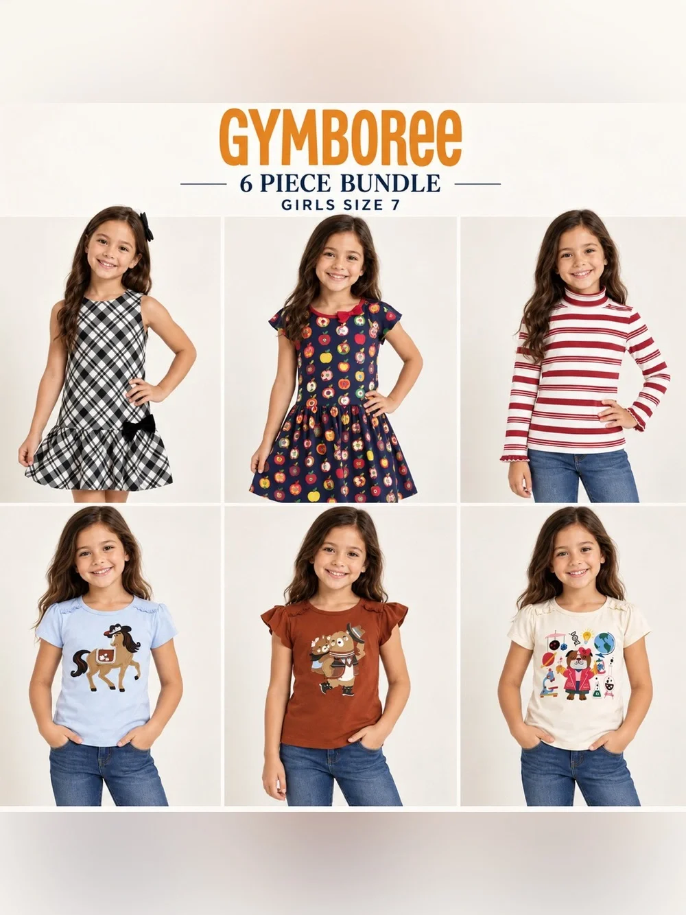 Gymboree Girls Size 7 Clothing Bundle 6 Pieces Dresses Graphic Tops